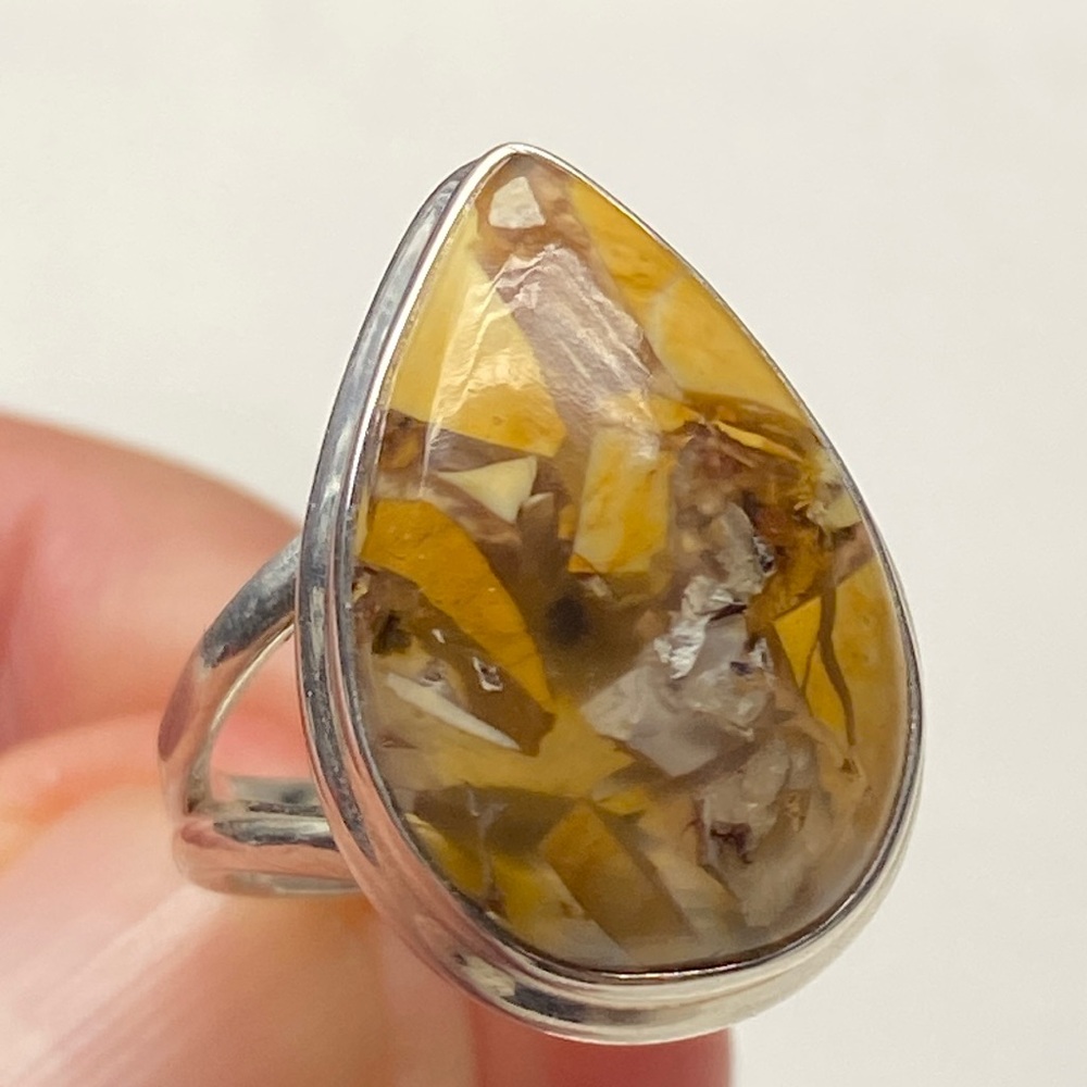 BRECCIATED MOOKITE 💛🤎🧡 RING SIZE 7 IN SOLID STERLING SILVER 925